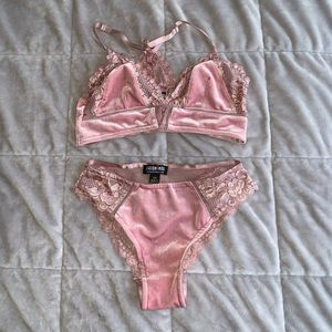 Pink suede lace lingerie set size XS